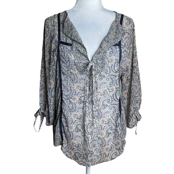 ZARA Blouse Gray Paisley Print Boho Peasant Top Mixed Media Print Women's Size S - Picture 7 of 7